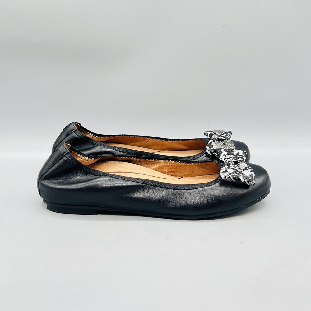 Vionic Shoes Womens 6.5 Black Leather Zelda Ballet Flats Bow Slip On Comfort